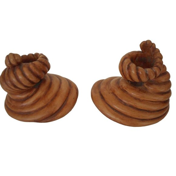 Vintage Mid Century 1970s Cornucopia MCM brown candlesticks - Picture 2 of 6